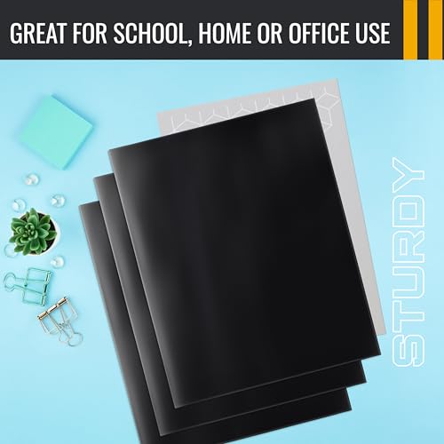 Image of Better Office Products 2 Pocket Glossy Laminated Black Paper Folders, Letter Size, Black Paper Portfolios, Box of 25