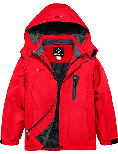 GEMYSE Boy's Waterproof Ski Snow Jacket Hooded Fleece Lined Windproof Winter Jacket (Red,14/16)