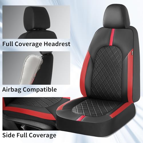 Image of Coverado Red Car Seat Covers Full Set, Waterproof Front Seats Back Seat Cover, Leather Car Seat Cushion Universal Fit for Most Cars