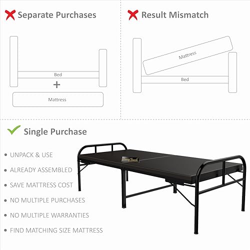 Image of Honey Touch Nexon Folding Bed Single for Sleeping with Double Layer Mattress | No Assembly Required | Foldable Bed for Sleeping /Guests /Rented Apartments /Bedroom (2.5ft x 6ft, Black)