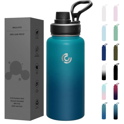 Sports Water Bottle 32oz, Insulated Water Bottle with Handle,Stainless Steel,Simple Modern,Suitable for Travel, School, Boy, Girl(Dark Night)