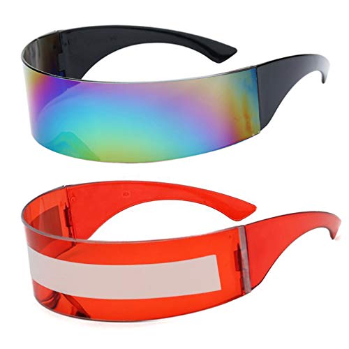 Image of PLOPLO 2 Pack Futuristic Cyclops Monoblock Shield Mirrored Sunglasses Sunglass Glasses