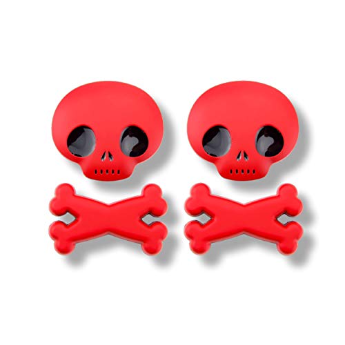Image of CB 2-Pack of Cute Version 3D Skull & Crossbone Metal Badge Motorcycle Car Sticker Logo Emblem Adhesive Decals Decoration for Car Styling, 2 Pcs of Red