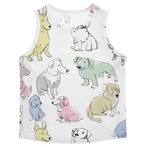 Bolaz Boys Athletic Quick Dry Tank Top Sleeveless Workout T Shirts Age 11-15,Hand Drawn Puppy Pattern