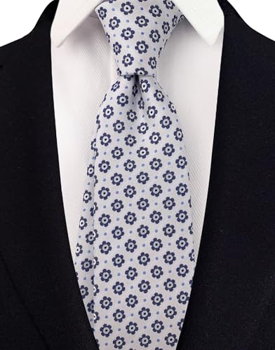 Men\'s Classic White Silk Ties Blue Floral Patterned Jacquard Wedding Dress Date Designer Trendy Neckties