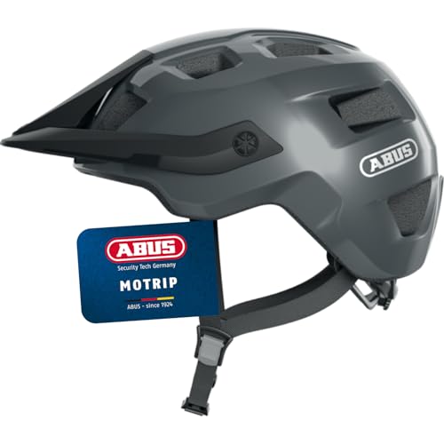 ABUS MTB-Helm MoTrip - robuster Fahrradhelm mit höhenverstellbarem Schirm für Mountainbiker - individuelle Passform - Unisex - Grau Glänzend, L