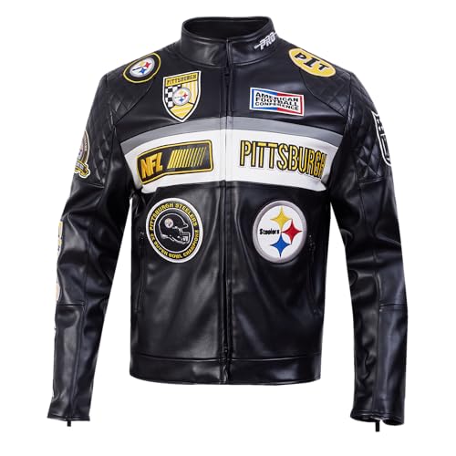Pro Standard Mens NFL Pittsburgh Steelers Moto Jacket Leather Jacket Black/White 2XL