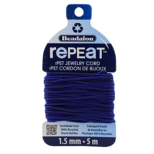 Beadalon Repeat, 100% plástico reciclado joyería pulsera Cord, 1,5 mm, azul marino, 5 m