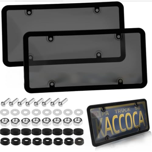2-Pack Black License Plate Covers and Frames Combo – Universal Front & Rear Plate Protectors with Screws and Caps – Plastic Car Accessories for Most Vehicles(Black)