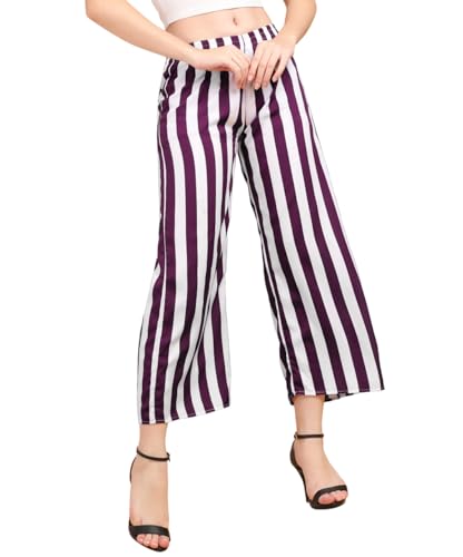 Image of POPWINGS Casual Relaxed Fit Stripe Printed Trouser for Women for Summer | Casual Trouser for Women