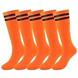 Elfcool 5 Pairs Kids Soccer Socks Youth Knee High Striped Tube Football Baseball Socks for Boys Girl