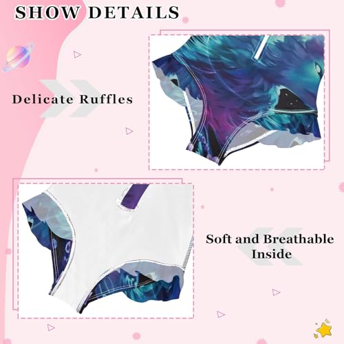 Girls One Piece Swimsuits Long Sleeve Swimsuit Zipper Bathing Suits Wolf Galaxy Wolves Head4