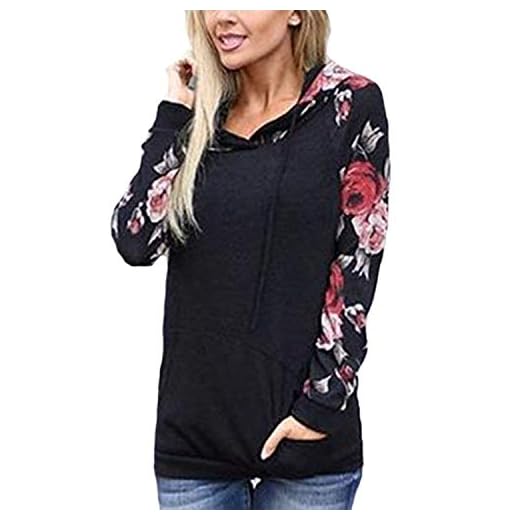 ABRAVO Mujer Sudadera con Capucha Manga Larga Jerséis Sueltos Sudadera con Estampado la Camiseta Otoño Invierno Mujer Chándal,Negro,M