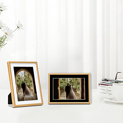 Fkvat 4X6 Picture Frame Set Of 4, Matted Gold Simple Modern Thin Aluminum Metal Photo Frame Fits 3X5 With Mat Or 4X6 Without Mat Photo. Display For Tabletop Or Wall Collage. (Horizontal & Vertical). With White And Black Mats. #TOP2