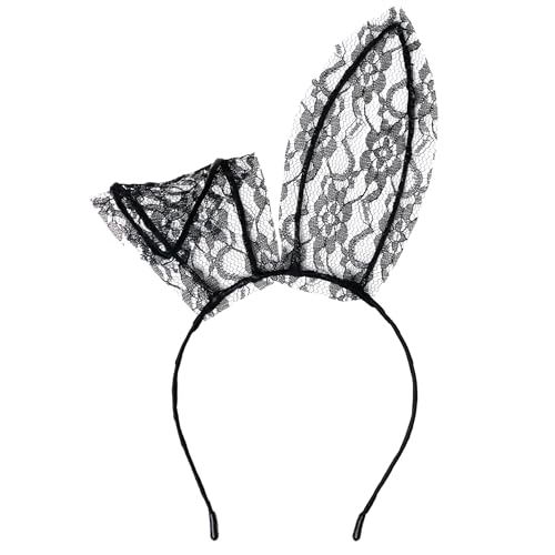 Chirende Black lace Bunny Ears headband for women sexy bunny costume Halloween Hair Accessories role-playing headpiece cute bunny ears outfit for date night