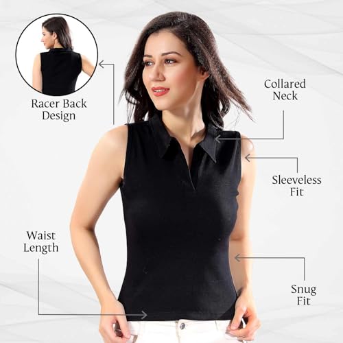 Image of TRASA Women's Sleeveless Rib Knitted Cotton Racer Back Tank Tops Collared Neck Crop Tank Tops - Available Sizes -XS, S, M,L,XL,2XL