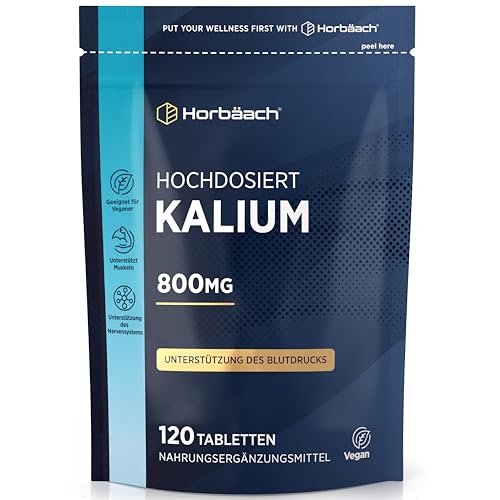 Kalium Hochdosiert aus Kaliumcitrat | 120 Vegane Tabletten | 800mg pro Tag | Potassium Citrate | für Blutdruck, Muskelfunktion & Nervensystem | Horbaach