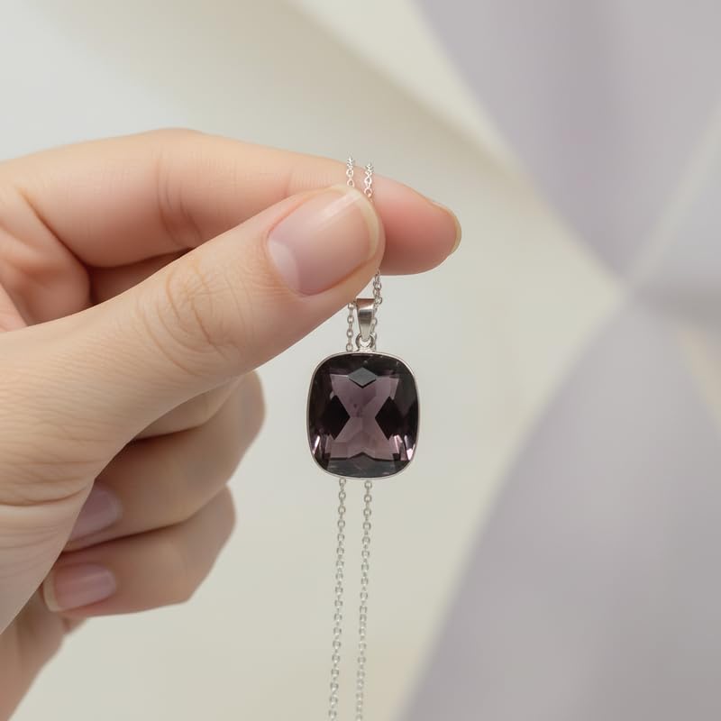 Pendentif en quartz violet collier pierre précieuse forme coussin facettes - 3
