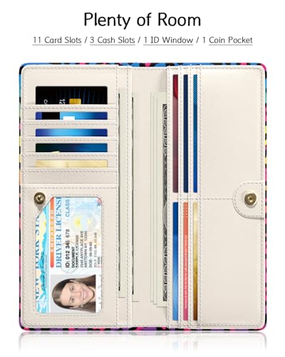 Image of Nipichsha Womens Wallet, RFID Slim Wallets for Women, Thin Ladies Credit Card Holder Purse, Cute Leather Bifold Clutch Billfold with 11 Card Slots & ID Window, Colorful Leopard Print