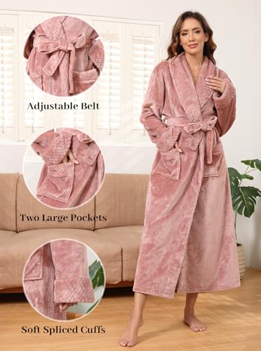 Image of Artfasion Womens Long Fleece Robe - Warm Soft Floor Length Flannel Bathrobes for Winter Thicker Long House Coat with Pockets