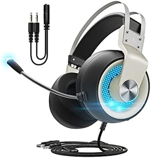 Vividtone Gaming Headset with Noise Canceling Microphone for PC PS4 Xbox One, 7.1 Surround Sound, RGB LED Light, Over-Ear Wired USB Gaming Headphones In-line Volume Control Mute