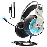Diadema ajustable y ligera: los auriculares de juego sobre la oreja te ofrecen una experiencia de juego sin presión, orejeras suaves, material ligero pero duradero que ayuda a minimizar la carga de uso, diadema ajustable que se adapta a la mayoría de formas de cabeza.