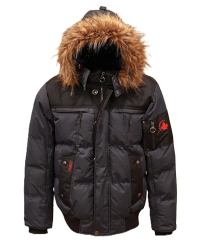Milano Mens Bomber Jacket Waterproof Puffer Coat with Removable Hood and Faux Fur Trim