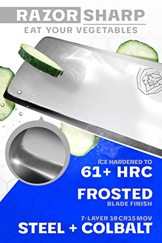 Dalstrong Nakiri Knife - 6.5 Inch - Frost Fire Series - High Chromium 10Cr15Mov Stainless Steel Vegetable Knife - Frosted Sandblast Finish - White Honeycomb Handle - Leather Sheath - Nsf Certified #TOP1