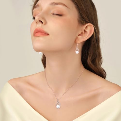 Pearl Dangle Drop Earrings for Women 925 Sterling Silver Infinity Leverback Earrings with 8MM White Pearl Jewelry Gifts for Her3