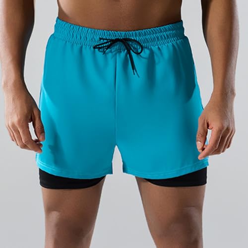 Men's Double Layer Loose Swim Trunks with Compression Liner Quick Dry Swimsuit Beach Shorts3