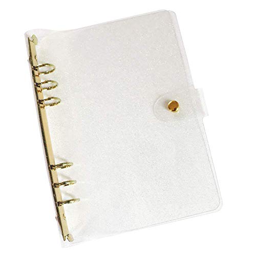 Carpeta A5 de PVC con purpurina de 6 anillas, con anillos dorados, hojas sueltas, recargable, protector de diario (tono dorado estilo purpurina, A5 (6.8 x 9.2 pulgadas)
