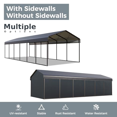 Image of GREEN PARTY 12x30 ft Metal Carport Heavy Duty Frame Canopy Garage Shelter
