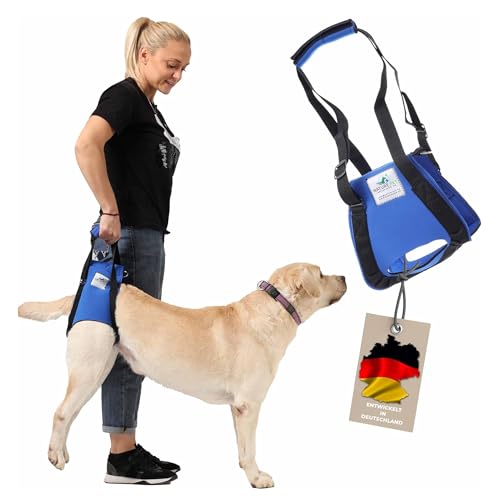 Nature Pet © - Tragehilfe Hund hinten - Verstellbarer Hunde Tragegurt als Treppenhilfe - Ideal für ältere, kranke oder operierte Vierbeiner - Praktische Unterstützung für Mobilität (M, Blau)
