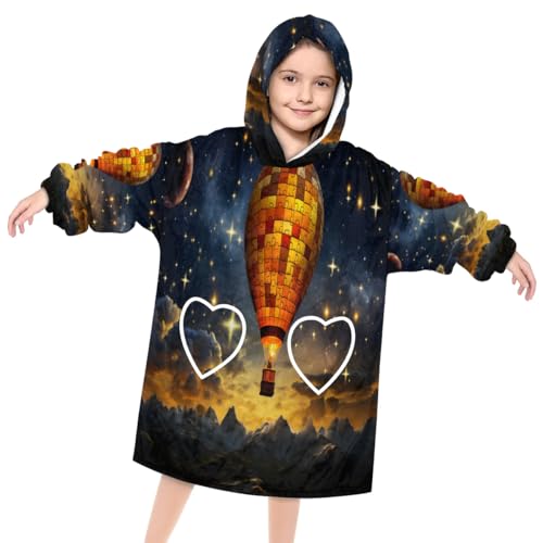 Kids Blanket Hoodie Hot Air Balloon Galaxy Wearable Blanket Hoodie Oversized Hooded Blanket, Sweatshirt Blanket with Pockets Soft Warm Kids Hooded Blanket for Girls, Boys