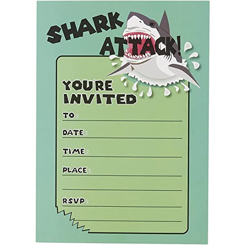 Blue Panda Shark Attack Invitation Cards - 24 Fill-In Invites With Envelopes For Kids Birthday Bash And Theme Party, 5 X 7 Inches, Postcard Style #TOP5