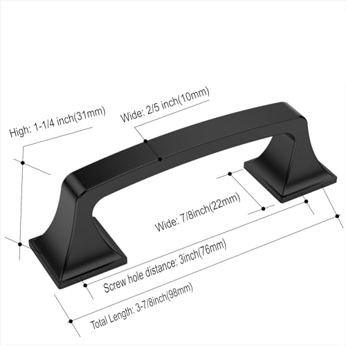 Amerdeco 10 Pack Matte Black 3 Inch(76mm) Hole Centers Kitchen Cabinet Pulls Cabinet Hardware Kitchen Handles for Cabinets Cupboard Handles Drawer Pulls AM0002 by Amerdeco - Used condition - Image 5