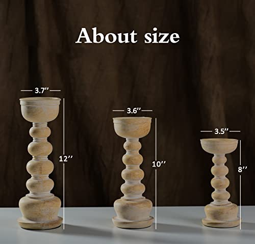 Tall Pillar Candle Holders Set Of 3-12", 10", 8”H Candlestick Candle Holder Stand, Traditional Decor For Fireplace/Table Centerpiece/Rustic/Farmhouse-Best Gift #TOP1
