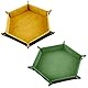 FANXIYA 2 Stück Würfelbretter Leder Würfelteller Hexagon Würfelunterlage Faltendes Würfeltablett Samt Würfelschale Doppelseitig Würfelmatte für Dungeons und Dragons RPG DND usw (Grün+Gelb)
