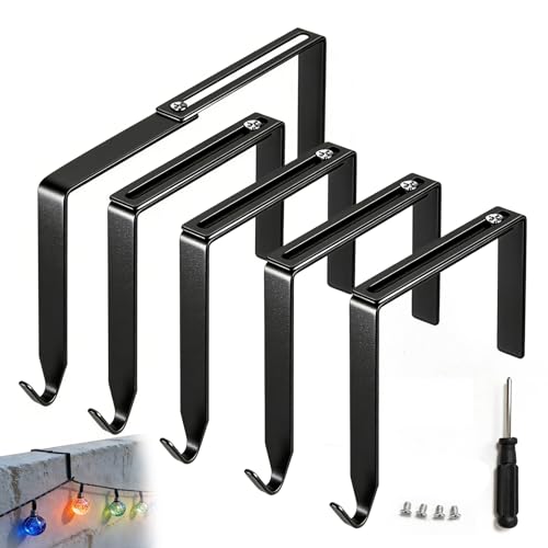 DHSUN Adjustable No-Drill Outdoor Light Hooks - 5 Pack Metal Hooks for String Lights, Fits 3.2-6.1 Inch Concrete, Cinder Block, and Wood Fences (Black)