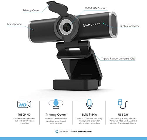 Amcrest Webcam 1080P con Microfono e Copertura per...