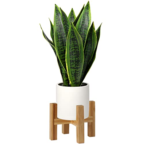 Briful Fake Snake Plant 16" Faux Potted Plant Artificial Snake Plant with White Ceramic Pot Sansevieria Plant Perfect for House Modern Living Room Office Housewarming Gift Indoor Decor