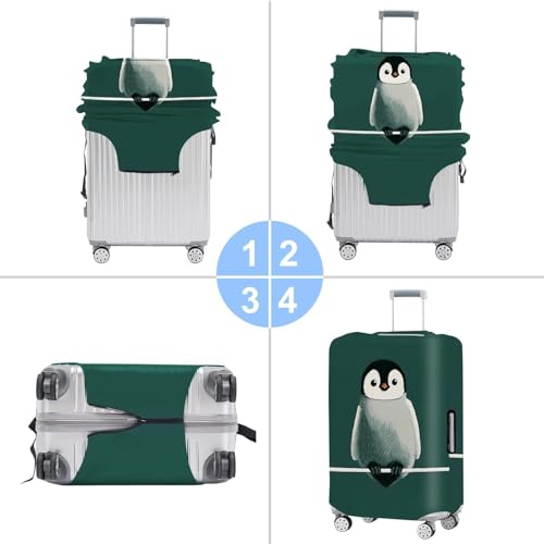 Image of Cute Penguin Luggage Cover - Fun Animal Travel Suitcase Protector with Deep Green Background - Stretchable Anti-Scratch Cover for 20-22 Inch Luggage,S