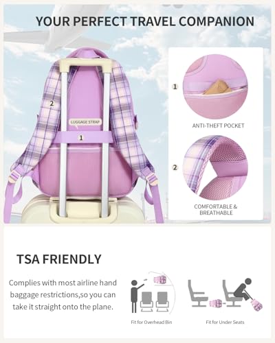 Image of Backpack for School Girls, 3Pcs Kids Cute Bookbag with Lunch Box Pencil Pouch, Student Pack Fits 15.6 Inch Laptop for Teens bag for Kindergarten Elementary Preschool Middle School, Purple Tartan