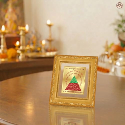 Image of DIVINITI Siddh Energised Vahan Durghatna Yantra | 24k Gold Plated Foil Travel Protection Vastu Frame for Home, Office & Puja Room | Spiritual Yantra for Safety, Protection & Peace of Mind (12 X 11 CM)