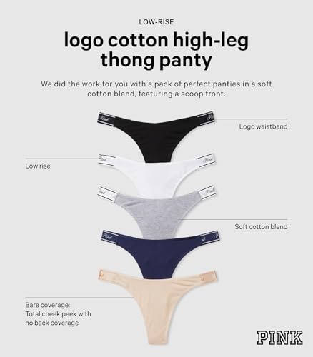 Victoria's Secret PINK Women's Cotton Logo Thong Underwear, Panties for Women, Multi Pack (XS-XXL)4