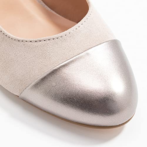 MOOMMO Women Chunky Heel Pumps Slingback Cap Toe Slip On Round Toe Dress Shoes Two Toned Patchwork 2 inch Low Heel Office Lady Formal Elegant Slide Sandals Close Toe 4-13 M US3