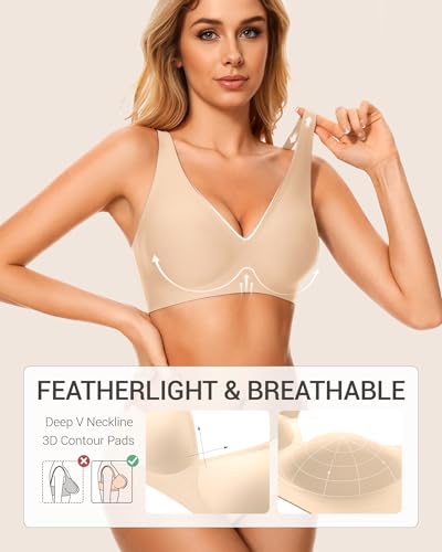 Image of Gailife Deep V Jelly Bras for Women No Underwire Wireless Seamless Push Up Bra Comfort Support Plunge Bralette Full Coverage