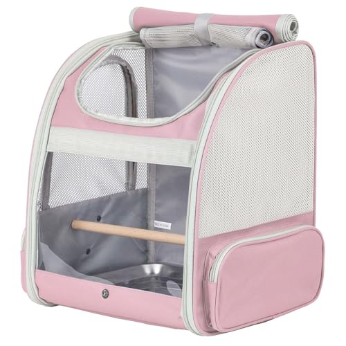 ORIZZP mochila porta-pássaros com poleiro de madeira, mochila porta-pássaros (rosa, mochila para pás