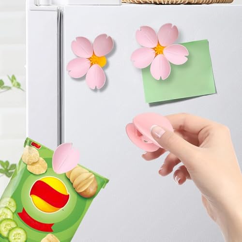 Image of SADMAX Flower Sealing Clip - Cherry Blossom Snack Bag Clamp | Airtight Food Bag Sealer for Chips, Tea, Coffee | Magnetic Refrigerator Bag Clips for Kitchen, Home & Office (Pink, Pack of 2)