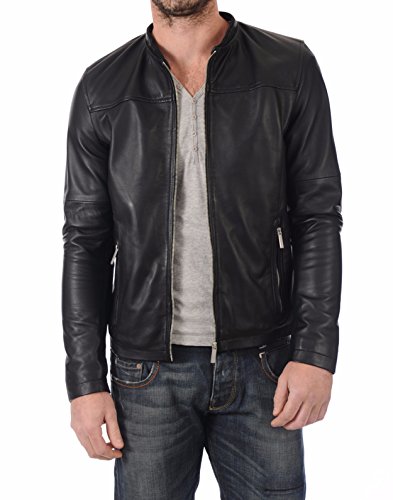 Image of Men's Lambskin Leather Bomber Biker Jacket